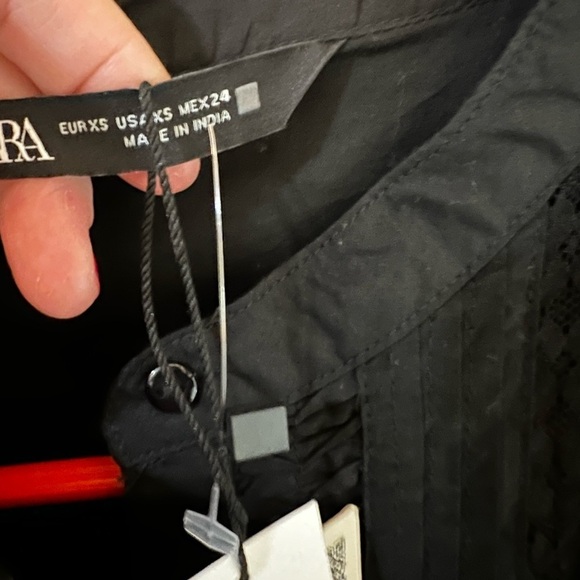 Zara Boho Black Embroidered Top Blouse Shirt long sleeve NWT size extra small - Picture 8 of 10